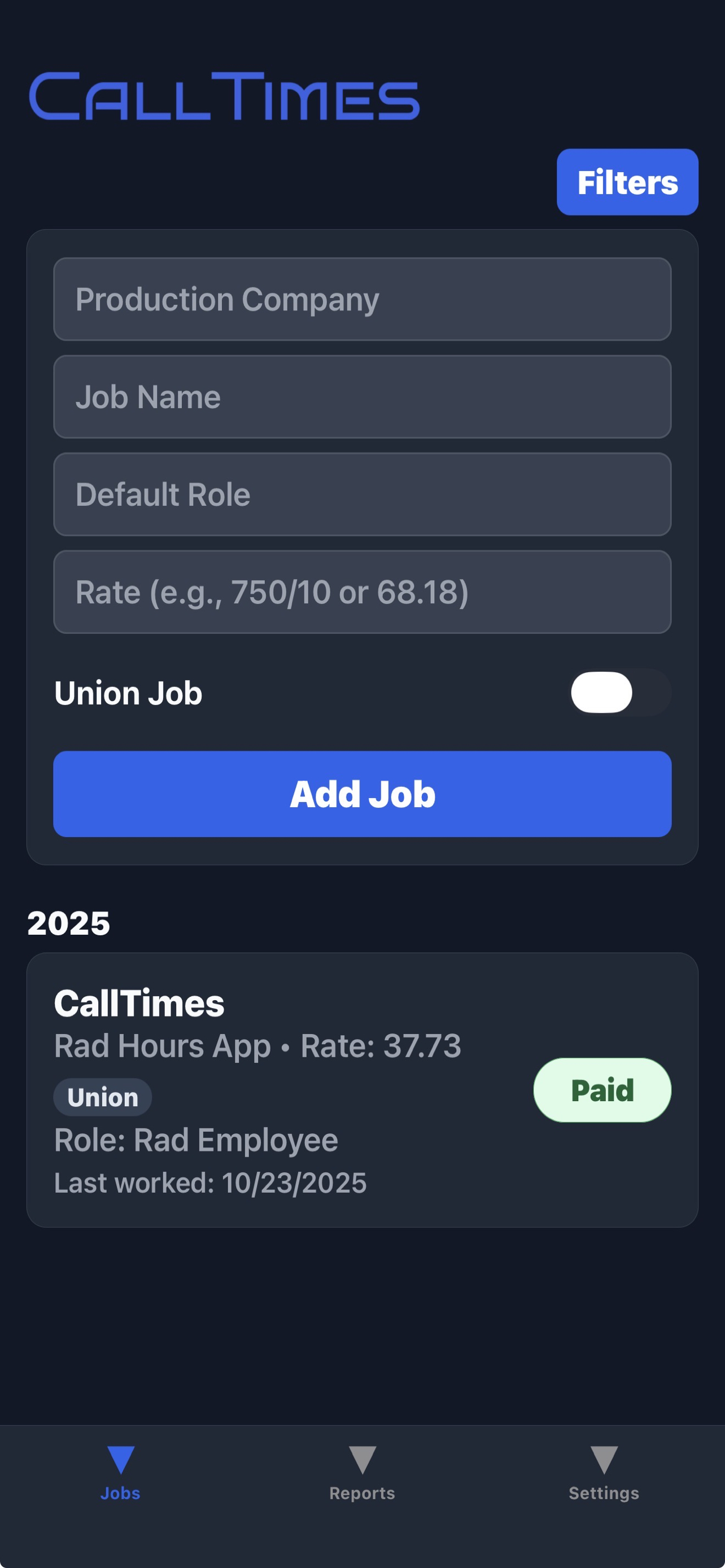 CallTimes main screen